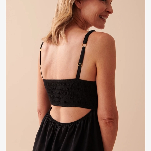 NWT La Vie En Rose Black Smocked Bust, Open Back Lightweight Maxi Dress Sz Large - Picture 11 of 13